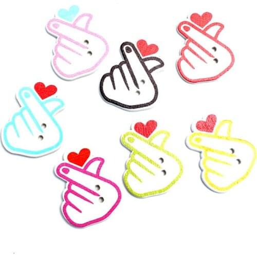 50pcs Mixed 30mm Love Gestur Wooden Buttons For Clothes Needlework Scrapbooking Crafts Diy Sewing Accessories Wood Decoration