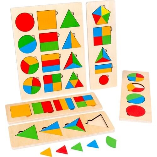 Montessori Wooden Puzzle Blocks Geometric Kindergarten Early Educational Toys for Children Brain Training Toys Puzzles Gifts