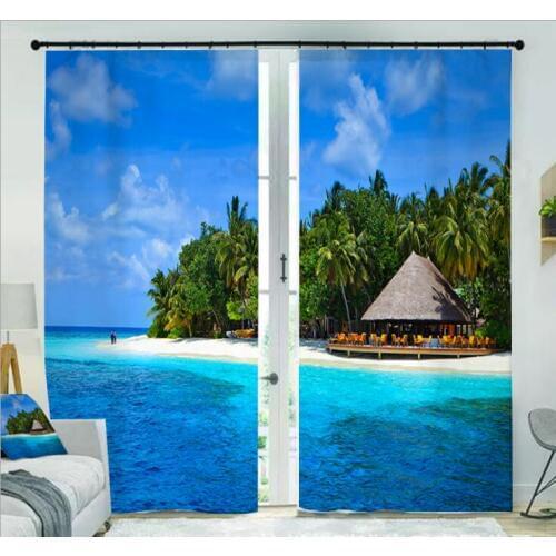 Blue Maldives 3D Window Curtains Luxury Blackout living room office Bedroom Cortina Drapes Rideaux Customized size pillowcase