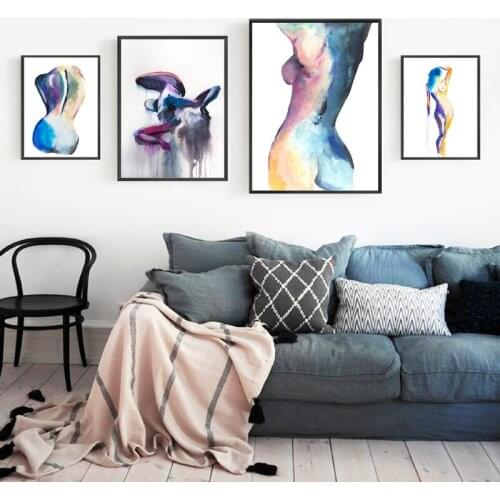 Nude Woman Watercolor Abstract Painting Nudeart Woman Erotica Wall Art Canvas Print Erotic Poster Pictures Bedroom Wall Decor