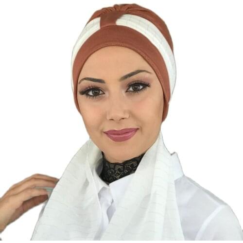 Islamic Fashion Muslim Hijab Lady Hijab 2021 Trend Scarf Bone Beanie Ready Shawl Scarf Buckle Hat Tile Color Hijab Bathing Cap