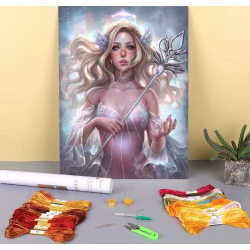 Cartoon Girl Woman Printed Canvas 11CT Cross-Stitch Embroidery Patterns DMC Threads Painting Handmade Handicraft Adults