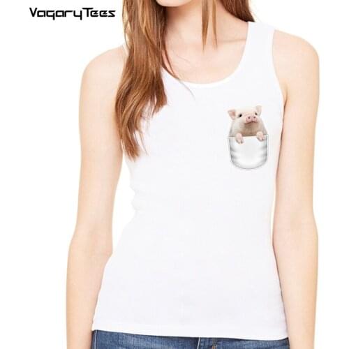 Kawaii Animal Vest Cute Pig in pocket Print Tank top Women Funny Tops Homme tank-top