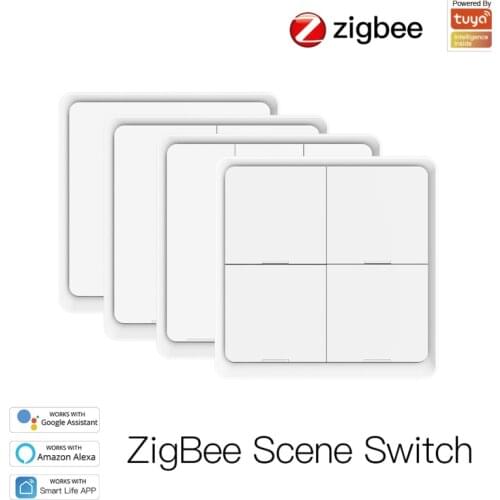 Tuya ZigBee 4 Gang Wireless 12 Scene Switch Push Button Controller Battery Powered Automation Switch Work With Alexa Google Home