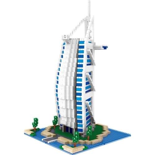 LZ 8017 Particle Building Block Burj Al Arab Hotel 3D Model Assembly Drawing City Street View DIY Building Block Toy Without Box