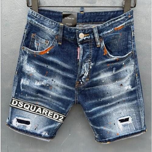 Top clothing 2021 Fashion Trend Dsquared2 Mens Ripped Paint Dot Motorcycle shorts jogger jeans for men Big size 44-54