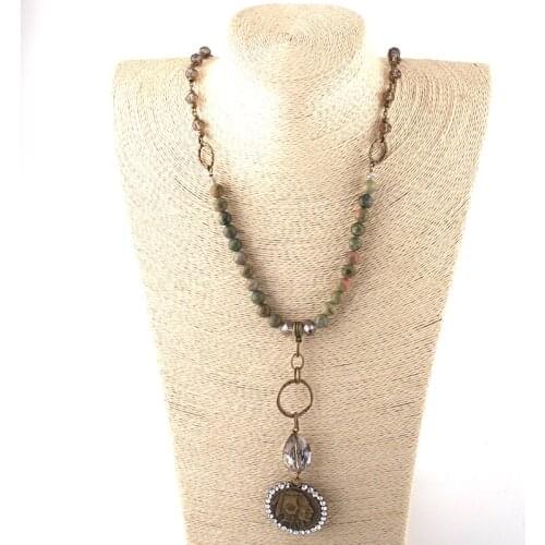 MOODPC Fashion Jewelry Natural Stone & Glass Crystal Long Chain Metal Crystal Disco Pendant Necklaces For Women Ethnic Necklace