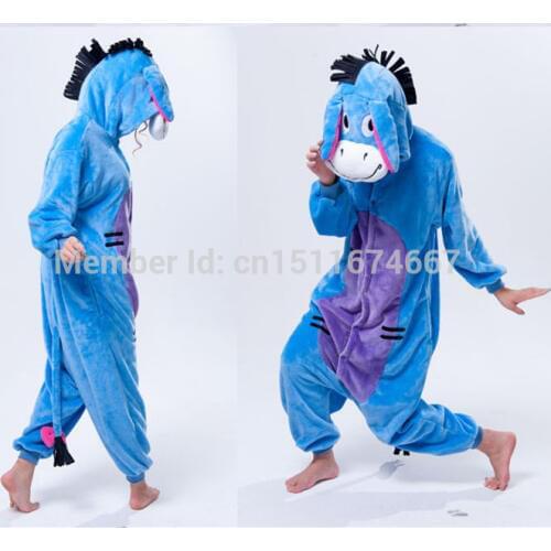 Soft Flannel Cartoon Anime Animal Onesies Pajama Donkey Costume For Adults Halloween Carnival Party Clothing
