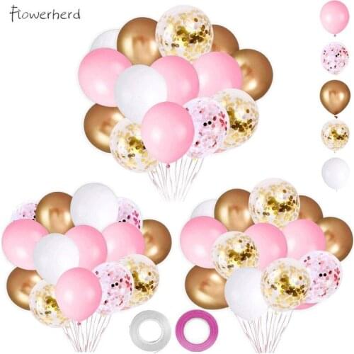 62Pcs Pink Gold Confetti Latex Balloons Kit 12Inch Balloon Party Supplies for Wedding Girl Birthday Baby Shower Party Decoration