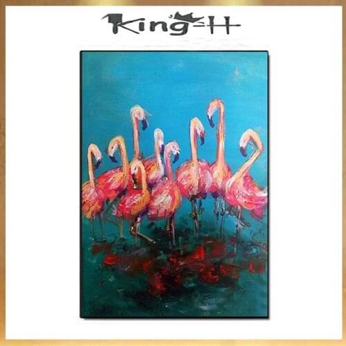 Bedroom Wall Decor Art 100% Hand Drawn Red Crane Birds Oil Painting Wall Pictures Canvas Art Animal Paintings For Children Gift