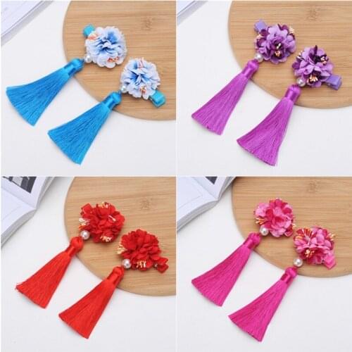 2021 New Multi Style Girls Hair Clips Chinese Traditional Princess Tassels Flower Hairpins Children Kids Girls Hair Accessories