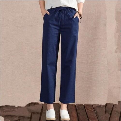 New Navy Blue Green Casual Loose Trousers 2020 Autumn Spring Vintage Solid Full Pants Plus Size M-6XL 7XL Elastic Wide Leg Pants