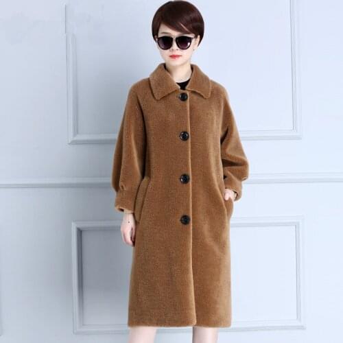 Genuine Fur Coat Women Autumn Winter Warm Thick Sheep Shearing Long Jackets Top Quality Lamb Fur Parkas mujer MF587