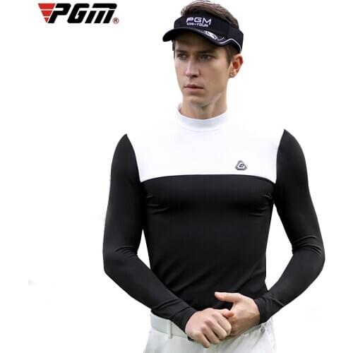 PGM Spring Mens Golf Clothing Ice Silk Tights Long Sleeve Stitching Golf Shirt Summer Breathable Sun Protection Underwear Shirt