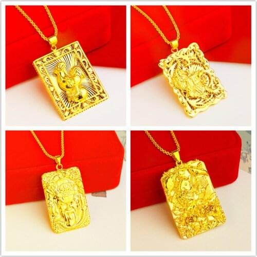 24K Gold Square pendant Ward off evil spirits Necklace Choker women Jewelry Gift Rapper Necklaces For Men Hip Hop Jewelry