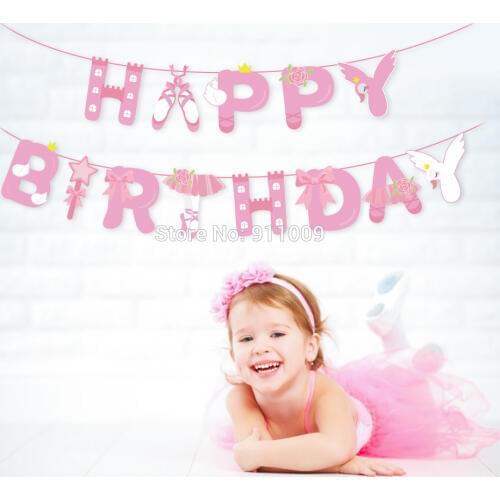 Pink Ballet Theme Party Decorations Tutu Butterfly Happy Birthday Banners Girls Birthday Baby Shower Party Supplies
