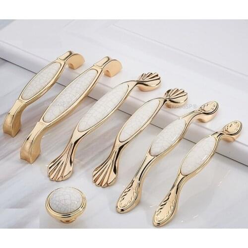Shell Cabinet Drawer Knobs Furniture Wardrobe Hardware Zinc Alloy Vintage Gold Ivory White Cupboard Kitchen Pull
