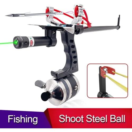 Fishing Straight Rod High Precision Telescopic Red Laser Rubber Band Outdoor Catapult Fishing Reel Hunting Fish Slingshot Green