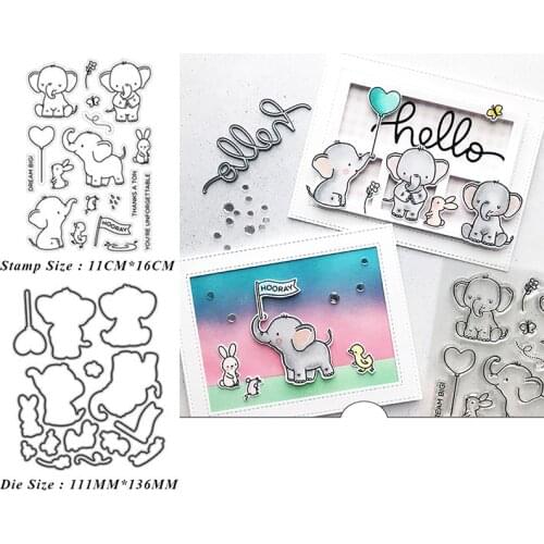 Elephant friend Metal cutting dies and Clear Stamps Transparent Silicone Seal for DIY scrapbooking photo album Decorative