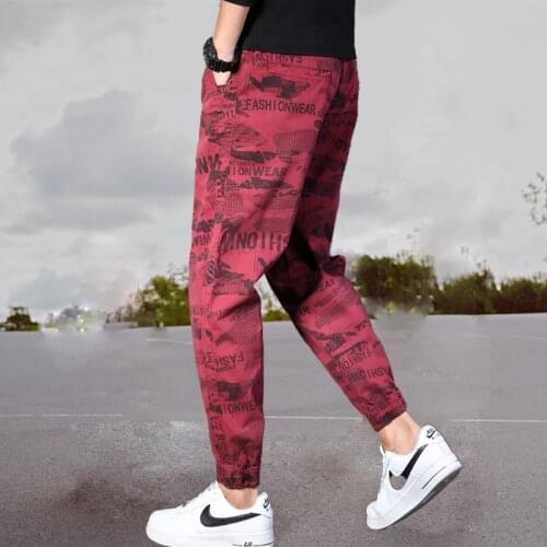 Trendyol Cargo Pants Man‘s Loose Elastic Waist Casual Trousers Pattern Ankle Overalls Streetwear Korean Style 2021 Autumn 4XL