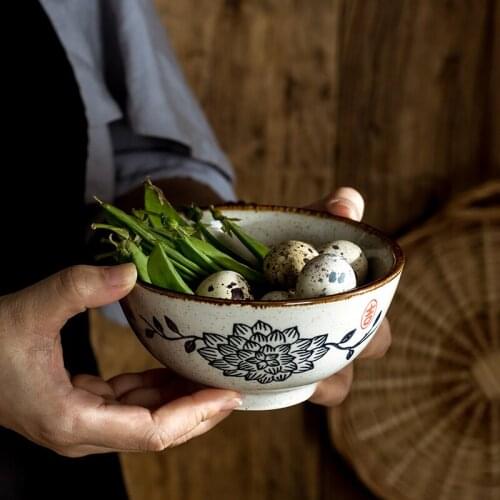 Japanese retro ceramic porridge bowl creative bowl dessert bowl small bowl breakfast bowl fruit bowl rice bowl home eating bowl