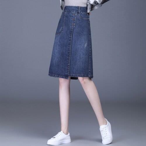 Half-length Denim Skirts Womens Mid-length 2021 New Sexy Hip High Waist Spring & Autumn Korean Skirt Young Women BSQ427