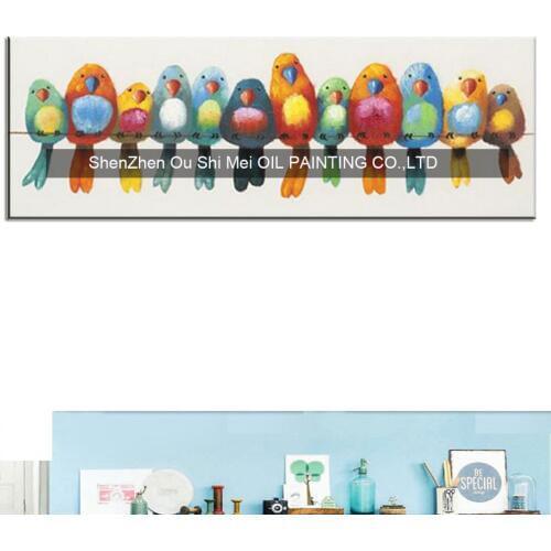 Funny Hand Painted Canvas Oil Painting Colorful Birds Canvas Art Cute Lovely Bird Picture Abstract Home Decoration Wall Painting