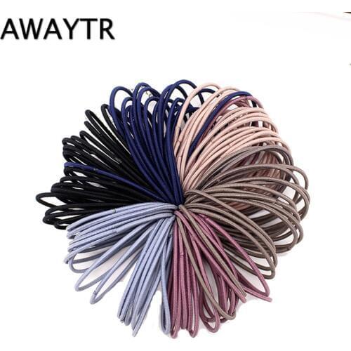 AWAYTR 50Pcs/Set Scrunchies Women Black Hair Bands for Girls Fashion Hair Tie Rubber Bands Gum for Hair Accessories