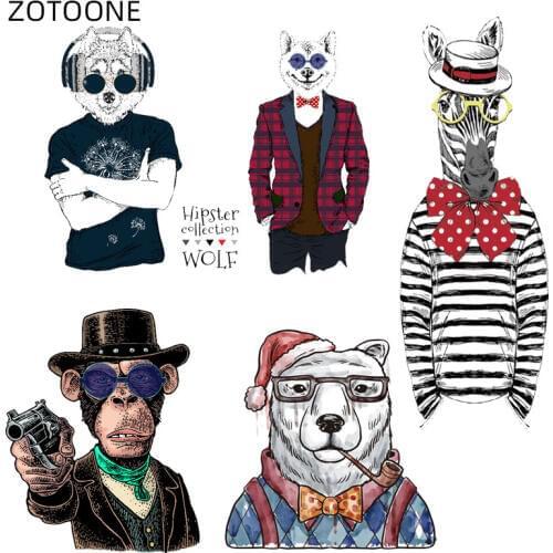 ZOTOONE Mr. Animal Patches Monkey Stickers for Kids Ironing Transfers for Clothing Diy Cartoon Wolf Patch Clothes Appliques E