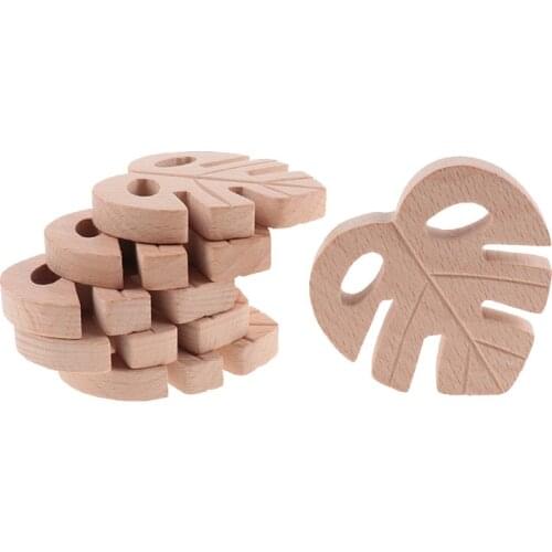 10pc Wooden Baby Teethers Leaves Beech Food Grade Wooden Teether Nursing Pendant Teether For Teeth Wood Teething Toys BPA Free
