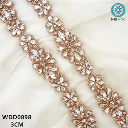 10 yards) Wholesale bridal hand beaded sewing silver crystal rhinestone applique trim for wedding dress WDD0898