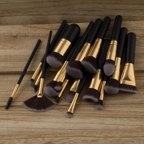2017 Professional Cosmetics Brush Set Cosmetics Black Gold Wood Handle Set 17pcs/set Brown Hair Makeup Brush ENNKE New Brand