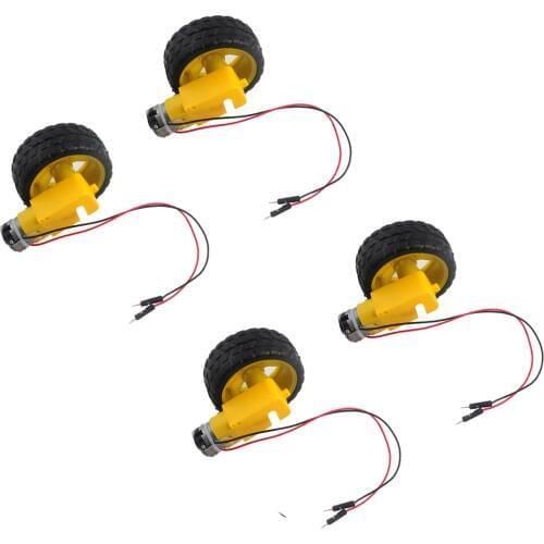 4 Sets DC Gearbox Motor TT Motor 200RPM with Tire Wheel DC 3-6V for Arduino Smart Car 1:48 Male Connector