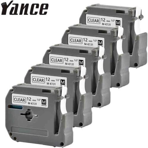 5Packs 12MM Black on clear MK131 ribbon Compatible brother label tape MK 131 M-K131 M131 for brother p touch printer PT-65 PT-70