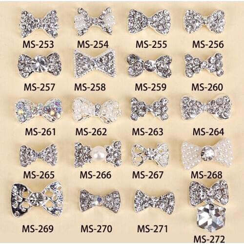 Free Shipping 100pcs Mix Rhinestone Nail Art Tips Crystal Strass Glitter 3d Decorations Bow Nail Art Metal Jewelry Supplies