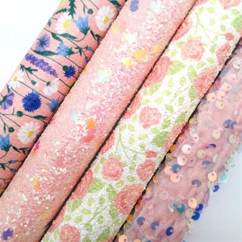 Twinkling Twinkling Unicorn Rose Chunky Glitter Leather Flowers Printed Glitter Fabric Felt Backing Fabric Vinyl 21X29CM KM554