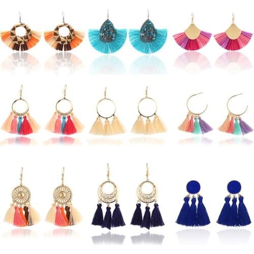 Bohemian Tassel Earrings For Women 2019 Fashion Jewelry Cotton Colorful Ethnic Big Earrings Winter Accessories