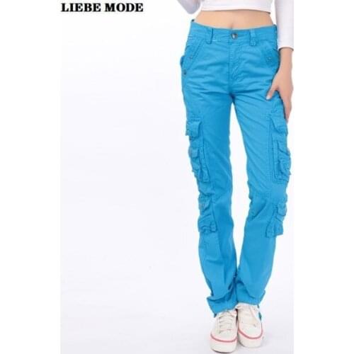 Womens Loose Cargo Pants with Many Pockets Women Streetwear Cotton Trousers Casual Sweatpants Khaki Blue Black Red Army Green
