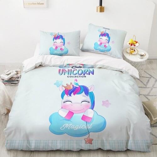 Child duvet cover set cartoon bedding set for kids children baby 140x200 twin single Bed linen Customizable size cute unicorn