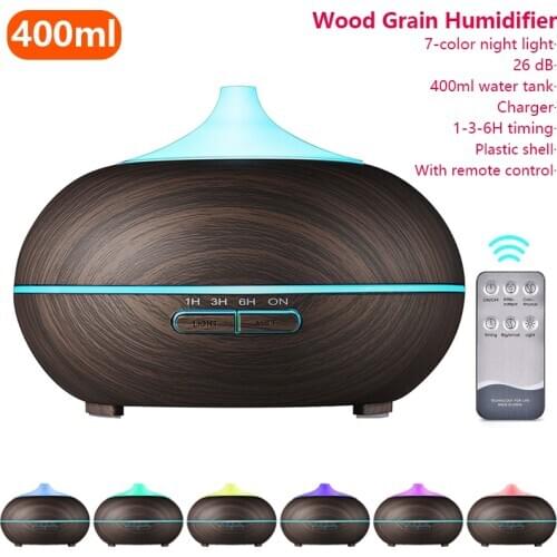 400ML Electric Air Humidifier Essential Aroma Oil Diffuser Wood Grain Remote Control Ultrasonic Xiomi Air Humidifier LED Light