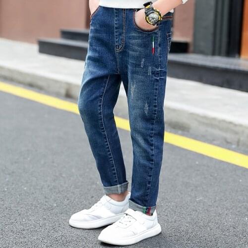 IENENS Kids Boys Casual Jeans Children Cowboy Long Pants Solid Color Denim Trousers Baby Boy Stertch Jeans Spring Autumn