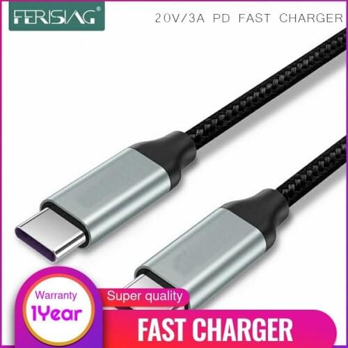 FERISING 20V/3A USB Type C to USB C Cable Support PD 60W QC3.0 3A Quick Charge Type-C Cable for Macbook Samsung DELL Notebook