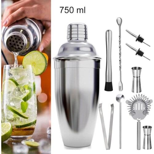 10 Piece Set Cocktail Set With Oval Wooden Stand Base Barware Set Stainless Steel Shaker Mixology Bartender Kit Home Bar Tools