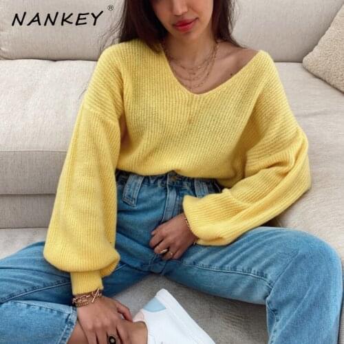 NANKEY Yellow Flared Knit Sweater Wool Winter Women Casual Sweater Knitting Pullovers Knitted Sweaters Jumper 2021