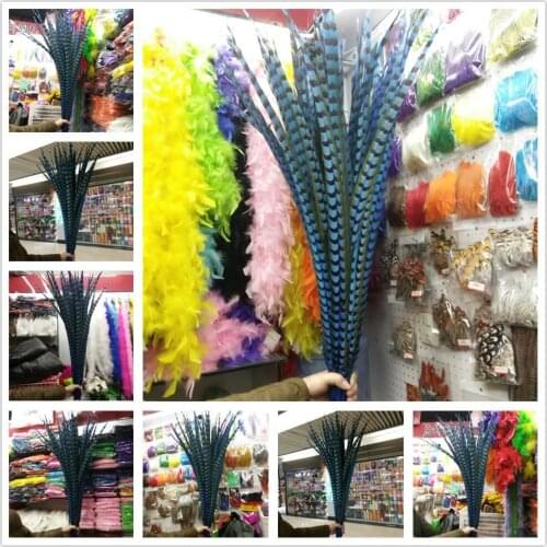 Wholesale 50/100pcs Sky Blue Copper Tail Chicken Feathers 16-60inches/40-150 cm Stage Performances Craft Making Decoration