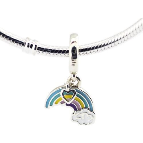 Spring Rainbow of Love Charms for Bracelets Women 925 Sterling Silver Jewelry Mixed Enamel Pendant Charms for Jewelry Making
