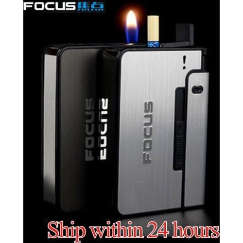 FOCUS Portable Metal Cigarette Boxes With Kerosene Oil Lighter 10pcs Cigarette Holder Case Lighter Gadget For Men Christmas Gift