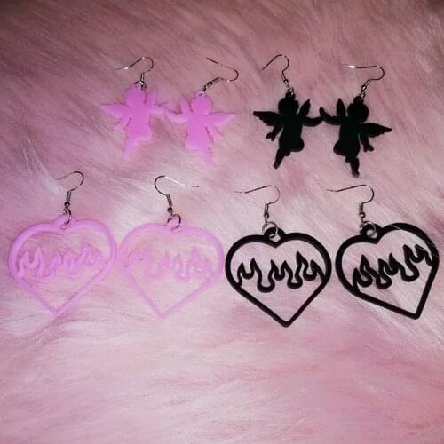 Two Pairs Acrylic Heart Shaped Angel Letter Dangle Earrings For Women Vintage Charm Cool Punk Harajuku Y2K Drop Earrings Jewelry