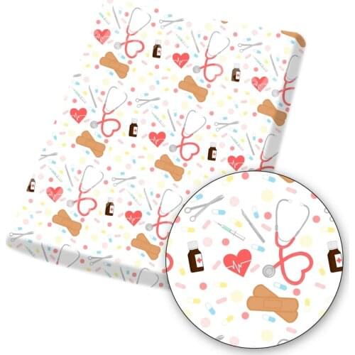 Polyester Cotton Fabric Sewing Fabrics Mask ECG Stethoscope Printed Cloth Sheets Clothes Making DIY Crafts Supplies 45*145cm 1pc