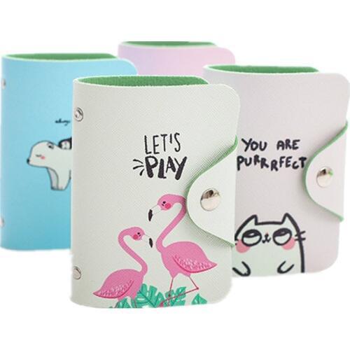 Cute Cartoon Animal Prints Leather Business Card Holder Unisex 20 slots Ladies Bank Credit Card Case ID Wallet For Women